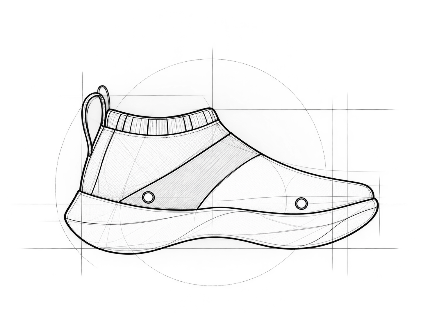 Line-art sketch of a Badi modular high-top shoe